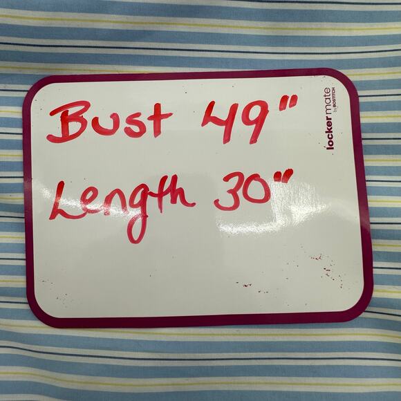 LL Bean Dress Shirt Mens Large Tall Wrinkle Resistant Cotton Blue Yellow Stripes - Picture 4 of 4